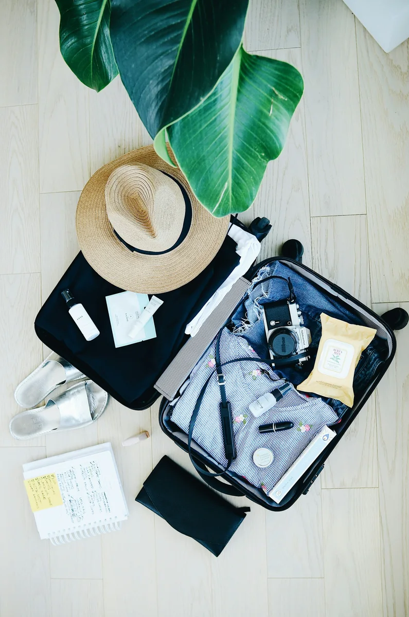 Safari clothing and camera equipment packed for Kenya